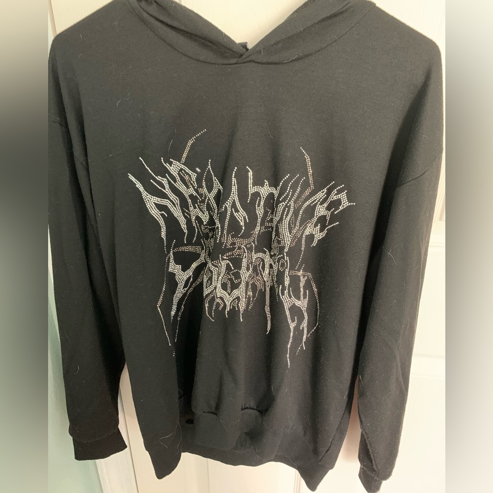 Gothic Black Jeweled Lettering Hoodie